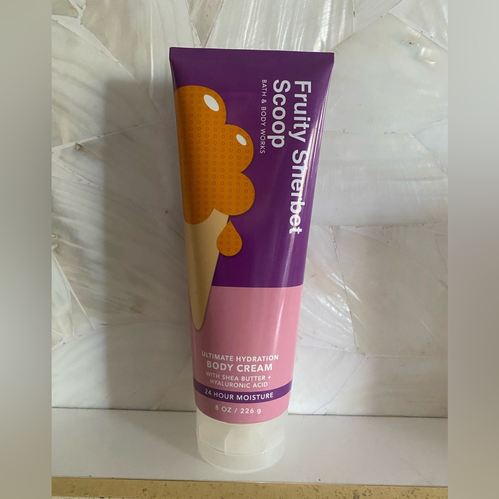 NEW Bath & Body Works Pink & Purple Fruity Sherbet Scoop Body Cream FULL SIZE